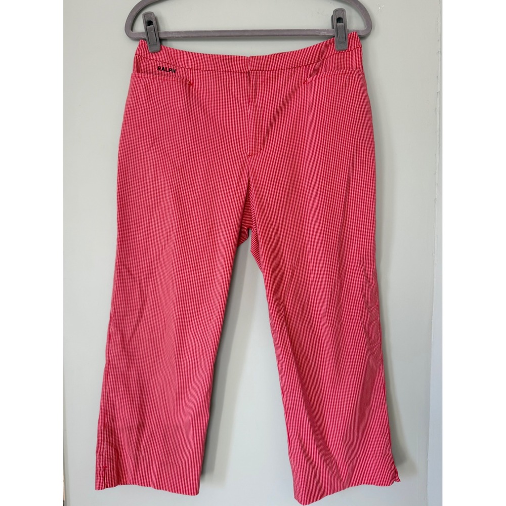 Y2K Vintage Ralph Lauren Red Gingham Capri Pants Mid Rise Cotton Blend Size 10